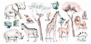 Dětská nálepka na zeď Savanna - slon, nosorožec, žirafa a jiná zvířata