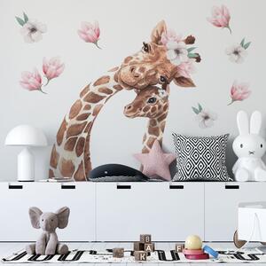 Dětská nálepka na zeď Giraffes - žirafy s květinami