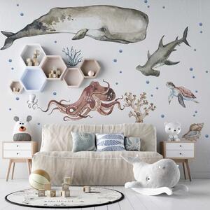 Dětská nálepka na zeď Ocean - velryba, chobotnice, žralok a želva