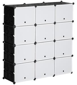 HOMCOM Regálový systém modulární bezšroubový, 12 přihrádek, ocel/plast, bílo-černý, 125 x 32 x 125 cm
