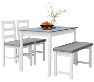 HOMCOM Jídelní sestava 4-dílná (1 stůl, 1 lavice, 2 židle), šedo-bílá