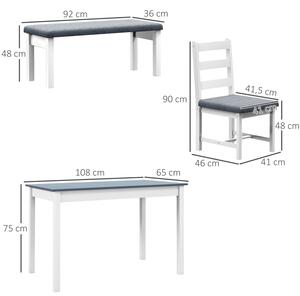HOMCOM Jídelní sestava 4-dílná (1 stůl, 1 lavice, 2 židle), šedo-bílá