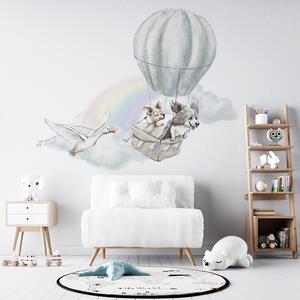 Dětská nálepka na zeď Adventure in the sky - pejsky v balonu a husa Rozměry: 120 x 100 cm