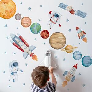 Dětská nálepka na zeď Solar system - planety, astronauti, satelit a rakety Rozměry: XL