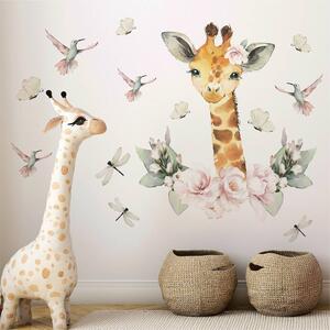 Dětská nálepka na zeď Animals among flowers - žirafa