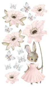 Dětská nálepka na zeď Pastel bunnies - zajíček, květiny a motýly Rozměry: L