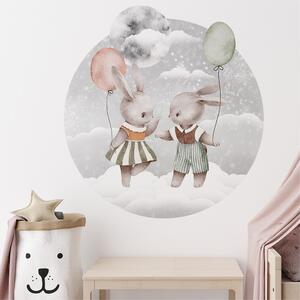 Dětská nálepka na zeď Dreamland - zajíčci s balony Rozměry: 74 x 70 cm
