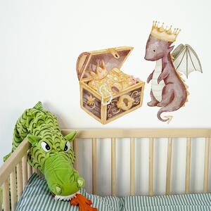 Dětská nálepka na zeď The world of dragons - drak s korunou a pokladem Rozměry: 60 x 50 cm