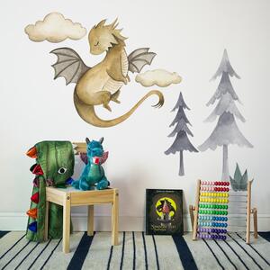 Dětská nálepka na zeď The world of dragons - drak, obláčky a strom