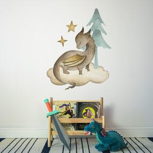 Dětská nálepka na zeď The world of dragons - drak na obláčku a strom Rozměry: 100 x 80 cm