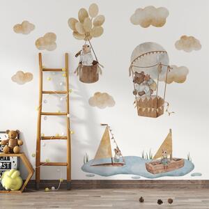 Dětská nálepka na zeď Magical animals - zvířátka v balonech a na loďkách