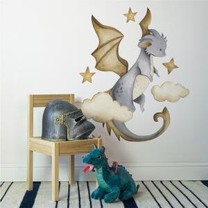 Dětská nálepka na zeď The world of dragons - drak a obláčky Rozměry: 70 x 58 cm