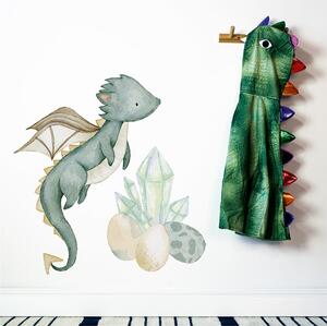 Dětská nálepka na zeď The world of dragons - drak, vajíčka a diamanty Rozměry: 100 x 96 cm