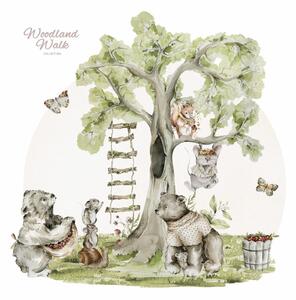 Dětská nálepka na zeď Woodland walk - medvídci, myšky a veverka Rozměry: 95 x 95 cm