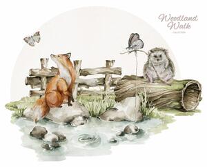 Dětská nálepka na zeď Woodland walk - liška a ježek Rozměry: 95 x 75 cm
