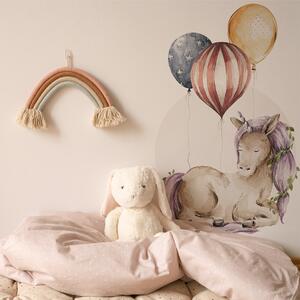 Dětská nálepka na zeď Woodland walk - jednorožec s balony Rozměry: 70 x 42 cm
