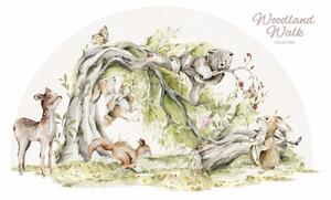 Dětská nálepka na zeď Woodland walk - veselá zvířátka u stromu Rozměry: 150 x 90 cm