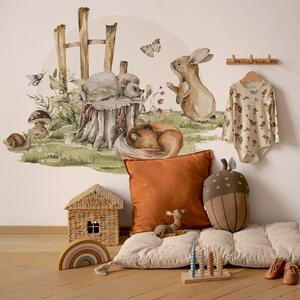 Dětská nálepka na zeď Woodland walk - ježek, zajíček a liška Rozměry: 115 x 83 cm