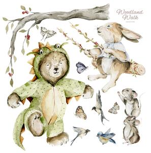 Dětská nálepka na zeď Woodland walk - medvídek, zajíček a myšky