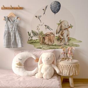 Dětská nálepka na zeď Woodland walk - zajíček a balón Rozměry: 70 x 62 cm