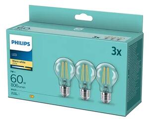 Philips 8718699777777 LED žárovka filament E27 7W/60W 806lm A60 2700K 3-set