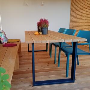 KULHÁNEK Zahradní stůl - kombinace dřeva a oceli Odstín nátěru: olej - bezbarvý, Velikost desky: 150x80 cm, Odstín podnože: černá - RAL 9005