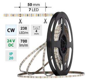 ML-126.044.90.9-03000.1000X03 AKCE - LED pásek SMD2216 CW 238LED/m 7,2W/m DC 24V 700lm/m CRI90 IP20 4mm délka 3m vodič A 1,0m -X03