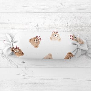 Biante Dětský polštář válec bonbon Sandra SA-761 Plyšoví medvídci s mašličkami na bílém 15x40 cm
