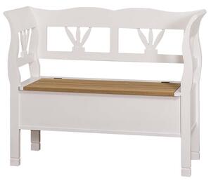 Dřevěná lavice s úložným prostorem HONEY, bílá - dubový sedák - P002