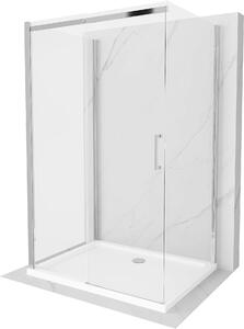 Mexen Omega, 3-stěnový sprchový kout s posuvnými dveřmi 130 (dveře) x 80 (stěna) x 190 cm, 8mm čiré sklo, chromový profil + bílá sprchová vanička SLIM, 825-130-080-01-00-3S-4010