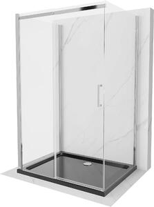 Mexen Omega, 3-stěnový sprchový kout s posuvnými dveřmi 100 (dveře) x 80 (stěna) x 190 cm, 8mm čiré sklo, chromový profil + černá sprchová vanička SLIM, 825-100-080-01-00-3S-4070