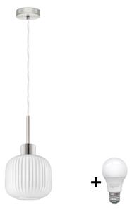 LED Lustr na lanku HARMA 1xE27/60W/230V pr. 20 cm matný chrom/bílá