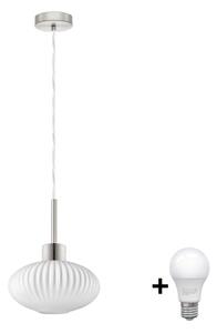 LED Lustr na lanku HARMA 1xE27/60W/230V pr. 25 cm matný chrom/bílá