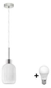 LED Lustr na lanku HARMA 1xE27/60W/230V pr. 14 cm matný chrom/bílá