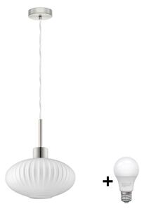 LED Lustr na lanku HARMA 1xE27/60W/230V pr. 30 cm matný chrom/bílá