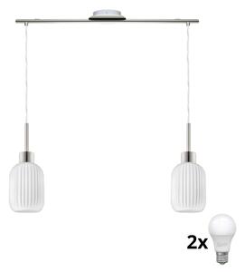 LED Lustr na lanku HARMA 2xE27/60W/230V matný chrom/bílá