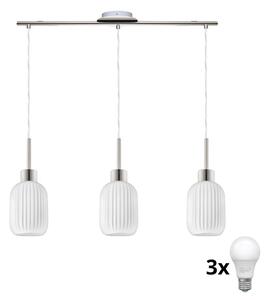 LED Lustr na lanku HARMA 3xE27/60W/230V matný chrom/bílá
