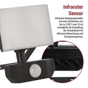 EMOS LED reflektor TAMBO se senzorem pohybu, 10 W, 1000 lm, černý, IP54 1531291200