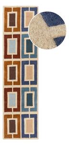 Modro-oranžový ručně tkaný vlněný běhoun 60x230 cm Retro Blocks – Flair Rugs