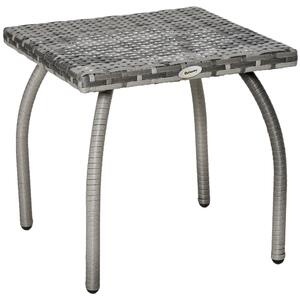 Zahradní stolek Outsunny z ratanu se železnými nohami, nosnost 30 kg, venkovní stolek pro terasu, balkon 45x45x44 cm šedý | Aosom