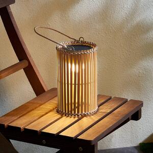 Lindby LED solární stolní lampa Amaria, bambus, Ø 12 cm