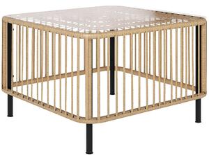 Outsunny Poly Rattan Zahradní Stůl, 65 x 65 x 43 cm, Voděodolný Kulatý Stůl se Skleněným Topem na Terase, Balkonový Stolek, Zahradní Nábytek z Přírodn
