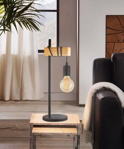Eglo 32918 TOWNSHEND - Retro stolní lampička se dřevěným prvkem, 1 x E27 (Retro svítidlo na stůl s vypínačem na kabelu)