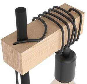 Eglo 32918 TOWNSHEND - Retro stolní lampička se dřevěným prvkem, 1 x E27 (Retro svítidlo na stůl s vypínačem na kabelu)