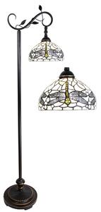 Bílá stojací Tiffany lampa s vážkami Dragonfly - 36*25*152 cm E27/max 1*60W