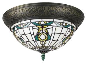 Bílo-hnědé stropní svítidlo Tiffany s ornamenty Vollio - Ø 38*20 cm E14/max 2*25W