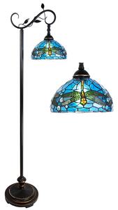 Modrá stojací Tiffany lampa s vážkami Dragonfly - 36*25*152 cm E27/max 1*60W