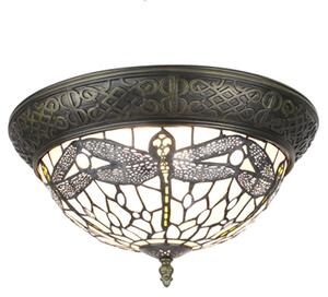 Bílé stropní Tiffany světlo s vážkami Dragonfly - Ø 38*20 cm E14/max 2*25W