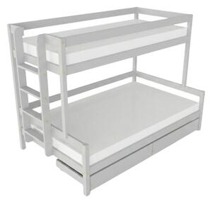 Patrová postel LUCKY s bočním žebříkem 90x200, 120x200 cm - Světle šedá, Zvolte šuplík: Dvojitý úložný šuplík, Zvolte stranu: Vlevo