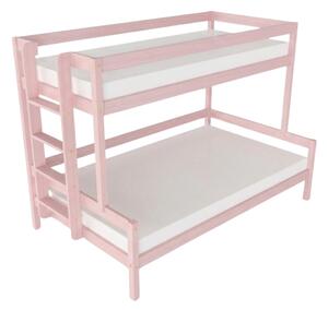 Patrová postel LUCKY s bočním žebříkem 90x200, 120x200 cm - Pastelově růžová, Zvolte šuplík: Bez šuplíku, Zvolte stranu: Vlevo